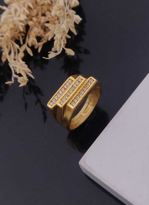 mahi creation Gold Plated Diamond Wedding,Partywear ring-46 Brass, Copper Diamond Gold Plated Ring
