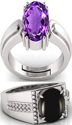 BHAIRAW GEMS Moonstone Stone Silver Adjustable Ring Stainless Steel Ring