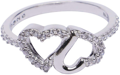 uncle jewels Intertwined Heart Sparkle Ring Sterling Silver Zircon Rhodium Plated Ring