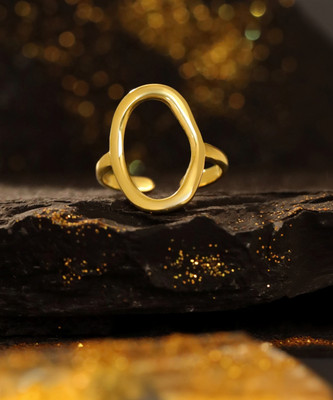 YELLOW CHIMES Fashion Adjustable Golden Rin Chunky Statement Style Finger Ring for Women Stainless Steel Gold Plated Ring