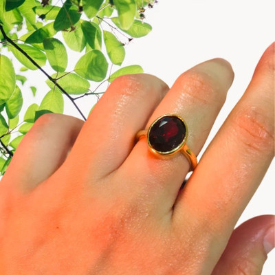 Chopra Gems Certified A+ Quality Original Gomed Hessonite Garnet Ring For Women & Men Brass Ring