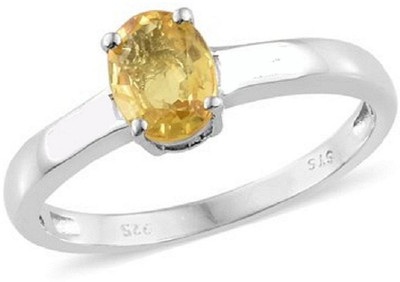 RATAN BAZAAR Yellow Sapphire Ring With Natural Pukhraj Stone Sapphire Ring Stone Sapphire Silver Plated Ring