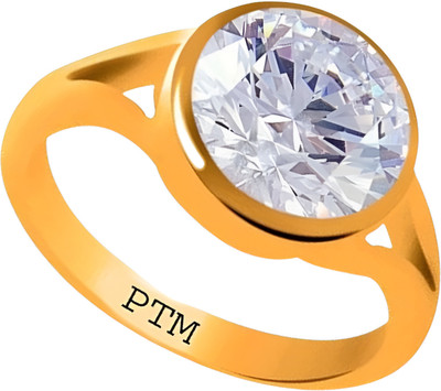 PTM Certified Zircon (American Diamond) Gemstone 3.25 Ratti or 2.96 Carat for Male and Female Panchdhatu 22K Gold Plated Alloy Ring