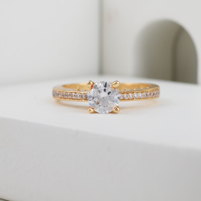 GORASH CREATION Brass Cubic Zirconia Gold Plated Ring