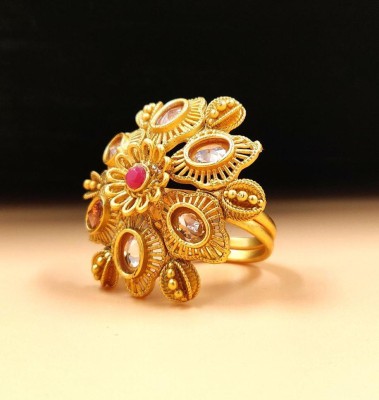 JYONA Neelam Rajwadi Matte Gold Plated Adjustable Finger Ring for Women(JYONA FASHION) Brass Diamond Gold Plated Ring