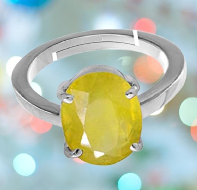 Sidharth Gems SIDHARTH GEMS 7.25 Ratti 6.55 Crt Natural Yellow Sapphire Pukhraj Gemstone Ring Brass Sapphire Silver Plated Ring