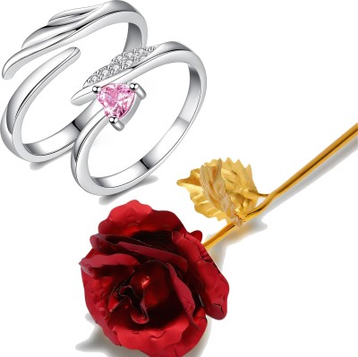 Fashion Frill Valentine Gift For Girlfriend Silver Rings For Women Ring With Golden Flower Stainless Steel Crystal Silver Plated Ring