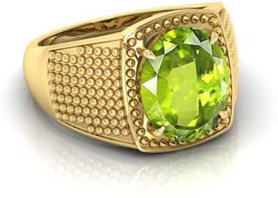 Pranjal Gems 7.25 Ratti Peridot Gemstone Adjustable Ring With Lab CertificateKC Silver Peridot Gold Plated Ring