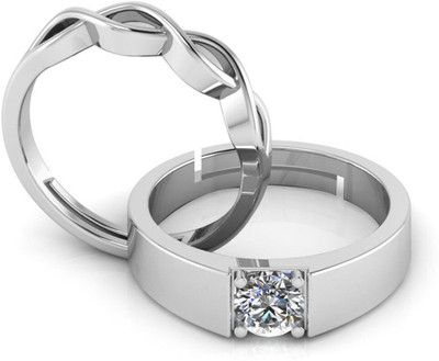 Miss Highness Adjustable Sterling 925 Silver Combo Ring For Men & Women, 6 Months Warranty Silver Cubic Zirconia Rhodium Plated Ring Set