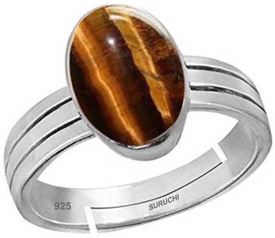 Suruchi Gems & Jewels Tiger Eye 7.25 Ratti or 6.50 Ct Natural Gemstone bis Hallmark 925 Sterling Silver Ring