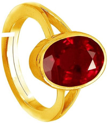 KUSHMIWAL GEMS 8.25 Ratti 7.25 Crt Natural Ruby Stone Manik Ring Adjustable Panchdhatu Ring Brass Ruby Gold Plated Ring