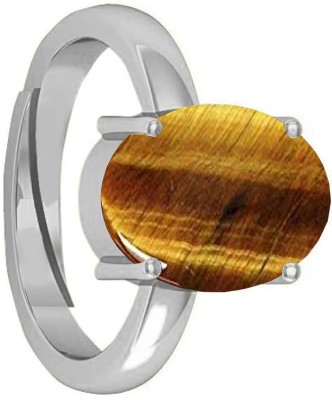 Sidharth Gems 9.25 Ratti 8.25 Crt Natural Tiger Eye Ring Original Certified Tiger’s Eye Ring Brass Silver Plated Ring