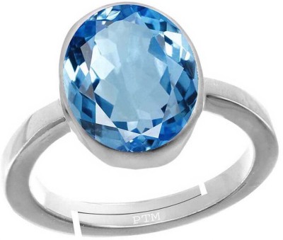 PTM Natural Blue Topaz 8.25 Ratti or 7.5 Ct for Men & Women bis Hallmark 925 Stone Sterling Silver Plated Ring