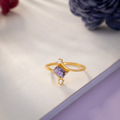 SORELLII Golden Ring with a Stone and a Diamond Copper Cubic Zirconia Gold Plated Ring