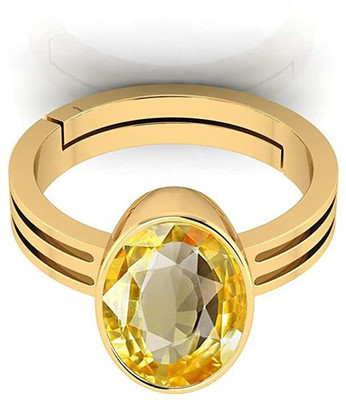 Vanishree World 9.25 Ratti 8.25 Carat Quality Natural Yellow Sapphire Pukhraj Gemstone Ring Brass Gold Plated Ring