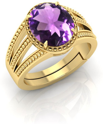 Pranjal Gems 14.25 Ratti Amethyst Gemstone Adjustable Ring With Lab CertificateST Metal Amethyst Gold Plated Ring