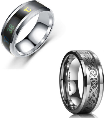 IGA COLLECTION Combo Valentine Fashionable Stylish Trendy Look Temperature & Dragon Ring Stainless Steel Titanium Plated Ring