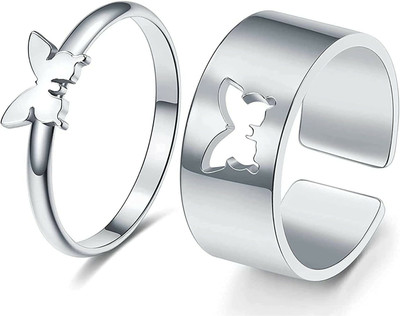 Inori Stainless Steel Sterling Silver Plated Ring Set