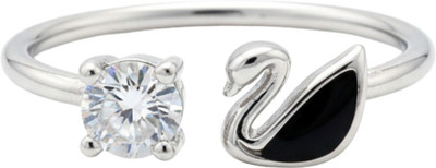 FOGGMART Black Duck And American Diamond Adjustable Hand Finger Ring For Women & Girl Stainless Steel Cubic Zirconia Silver Plated Ring
