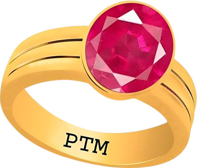 PTM Ruby (Manik) Stone Ring 10.25 Rt or 9.5 Ct for Unisex Five metal Gold Plated Alloy Ring