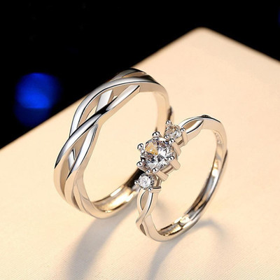 Astrootalk AdjustableCoupleRingsComboforloversgiftvaentine Stainless Steel, Brass, Stone, Metal, Copper Cubic Zirconia, Diamond Rhodium, Silver Plated Ring Set