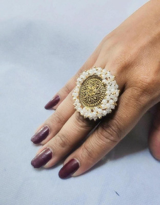 Simmi Collection GlowGift Gold Plated White Ring Brass Gold Plated Ring