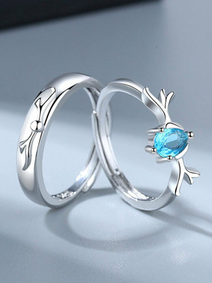 Vibeesle Valentine Couple Ring for Girlfriend Boyfriend Valentine King Queen Couple Ring Alloy Cubic Zirconia Platinum Plated Ring Set
