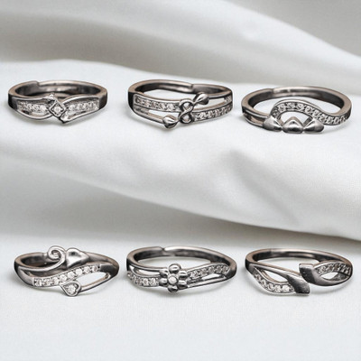 Hetshree Elegant Silver Combo Rings Collection Brass Diamond Silver Plated Ring