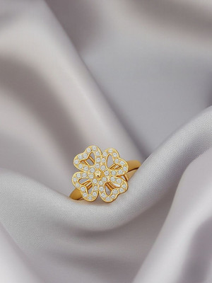 Dressberry Rotating Cubic Zirconia Studded Adjustable Gold-Plated Clover Ring For Women Alloy Cubic Zirconia Gold Plated Ring