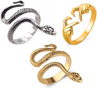 Stylewell Set Of 3 CMB7925 Love Couple Hands Than Heart And Snake/Sarp Thumb Finger Ring Stainless Steel Ring