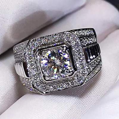 Zarkan Men’s Hallmarked Silver Ring with American Diamond – Adjustable & Tarnish-Free Sterling Silver Zircon Rhodium Plated Ring