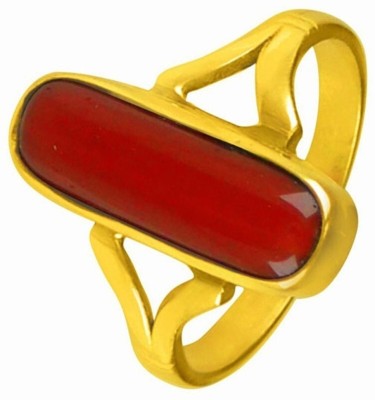 Gemzonite moonga ring original stone red coral ring For Men & Women Brass Coral Copper Plated Ring