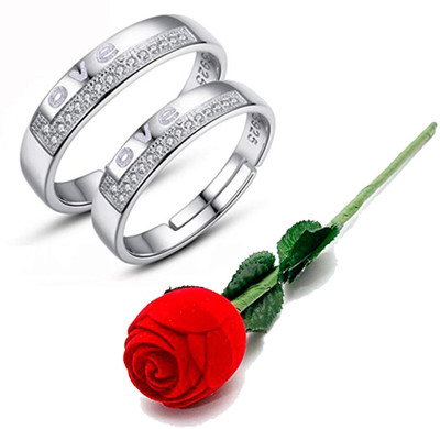 MEENAZ CZ AD Valentine gifts Couple rings lovers girlfriend boyfriend Adjustable Love Copper, Brass, Crystal, Stone, Brass, Silver Cubic Zirconia, Crystal, Diamond Platinum, Rhodium, Sterling Silver Plated Ring Set