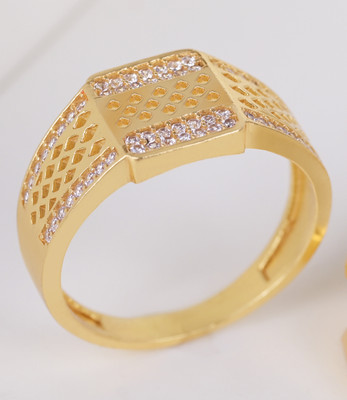 GORASH CREATION Brass Cubic Zirconia Gold Plated Ring