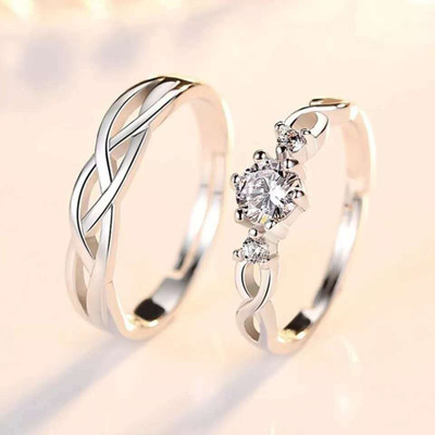 Vibeesle Brass, Stainless Steel, Copper, Brass Cubic Zirconia Rhodium, Silver, Titanium Plated Ring Set