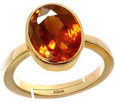 AQUAGEMS Hessonite (Gomed) 6.25 Ratti or 5.50 Ct Gemstone For Women Five Metal Adjustable Alloy Garnet Ring