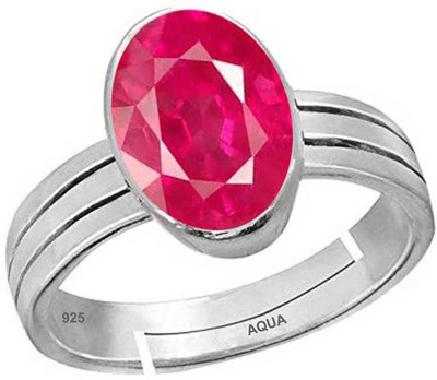 AQUAGEMS Ruby (Manik) 7.25 Ratti or 6.5 Ct Natural Gemstone bis Hallmark 925 Sterling Silver Ruby Ring