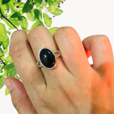 Chopra Gems & Jewellery A+ Quality Black Sulemani Hakik Gemstone Ring For Men and Women's Brass Gold Plated Ring