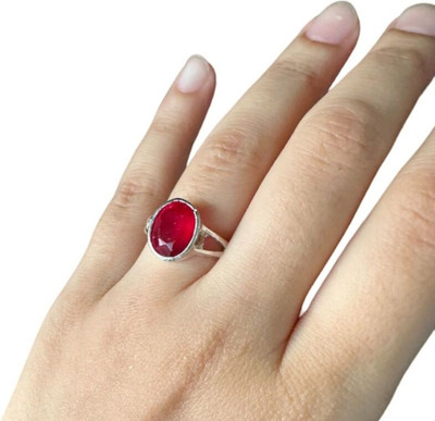 Chopra Gems Most Demanded & Beautiful Ruby Ring Certified Manik Astrological Stone Brass Ruby Silver Plated Ring