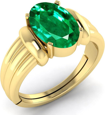 lilagems 12.25 Ratti Panna Emerald Stone Birthstone Adjustable Ring With Lab Certificate Brass Emerald Gold Plated Ring