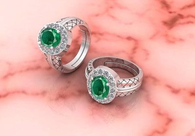 SIDHGEMS SIDHGEMS 6.50 Carat Natural Emerald/Panna Gemstone 92.5 Sterling Silver Emerald Silver Plated Ring