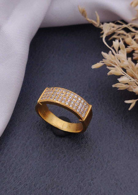 Mahi creations Gold Plated Diamond Wedding,Partywear ring-50 Brass Diamond Gold Plated Ring