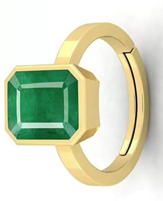 EVERYTHING GEMS Brass Emerald Gold Plated Ring