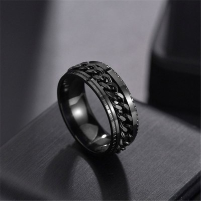 Fashion Frill Stylish Black Chain Ring For Men Boys Snipper Silver Ring For Gift Couple Stainless Steel Black Silver Plated Ring