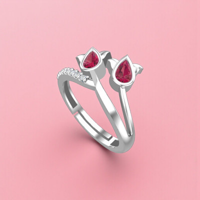 SH24K Pure 925 Sterling Silver Ring for Woman | Birch Ruby Adjustable Ring | Sterling Silver Crystal, Cubic Zirconia Rhodium Plated Ring