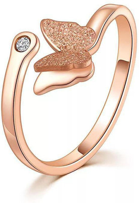 KRYSTALZ Butterfly Charm Open Adjustable Stainless Steel Finger Ring For Women's Stainless Steel Gold Plated Ring