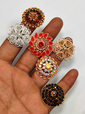 Divyanshi Collection Combo Pack Of Multicolour 6 Ad Rings Brass Diamond Gold, Silver Plated Ring Set