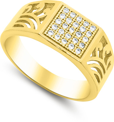 Pandadi Jewell Brass Gold Plated Diamond Men'S Ring MR-86 (Pack of 1) Brass Diamond Gold Plated Ring