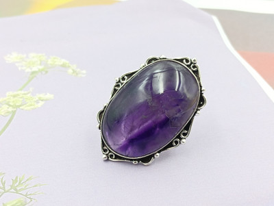 ShrimJewels Oxidised Amethyst Statement Ring for Women and Girls Brass Amethyst Copper Plated Ring