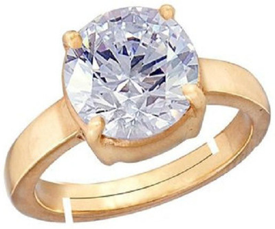 KUNDLI GEMS Blue White Zircon Ring Copper Zircon Gold Plated Ring